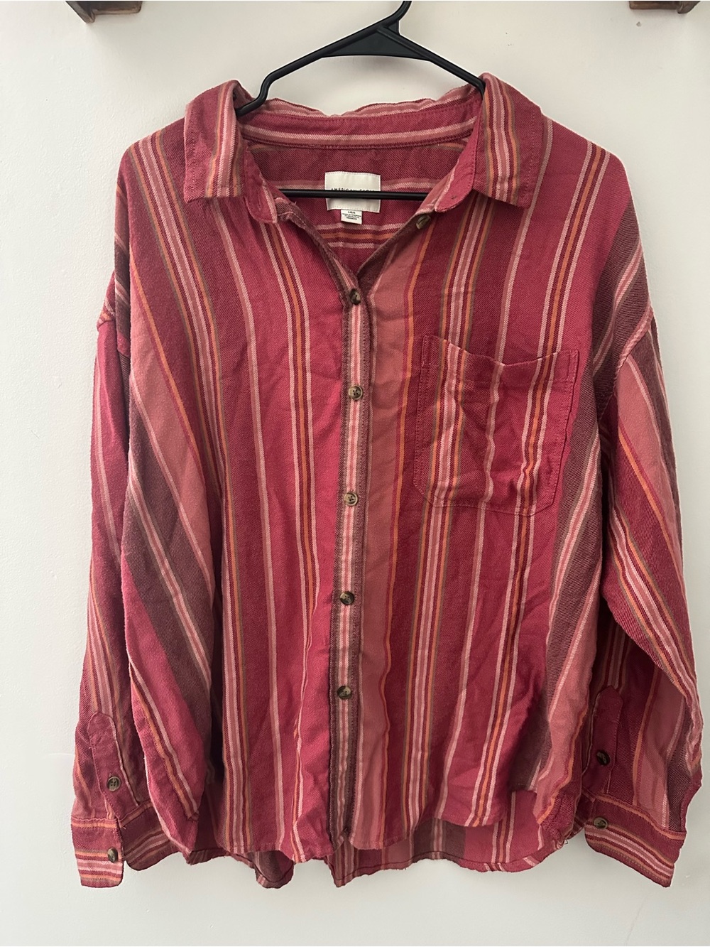 American Eagle Outfitters Red Striped Button-Down Shirt